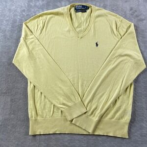 Polo‎ Ralph Lauren Sweater Mens Large Yellow Silk Cashmere Preppy Office Casual